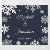 ネイビーブルースノーフレーク冬の結婚式 リキュールボトルラベル (シングルラベル)