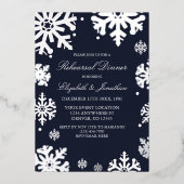 ネイビーブルースノーフレーク冬リハーサルディナー 箔招待状 (正面)