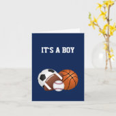ネイビーブルースポーツベビーシャワー男の子 カード (黄色い花)