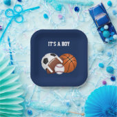 ネイビーブルースポーツベビーシャワー男の子 ペーパープレート (パーティー)