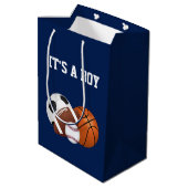 ネイビーブルースポーツベビーシャワー男の子 ミディアムペーパーバッグ (裏面アングル)