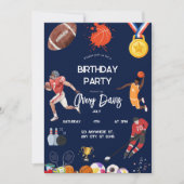 ネイビーブルースポーツボーイズ誕生日招待状 招待状 (正面)