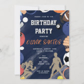 ネイビーブルースポーツボーイズ誕生日 招待状 (正面)