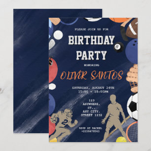 ネイビーブルースポーツボーイズ誕生日 招待状