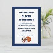 ネイビーブルースポーツ誕生日招待状 招待状 (スタンド正面)