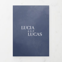 ネイビーブルースモークすべて1つのQR結婚式招待状 三つ折りプログラム