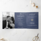 ネイビーブルースモークすべて1つのQR結婚式招待状 三つ折りプログラム (内部)