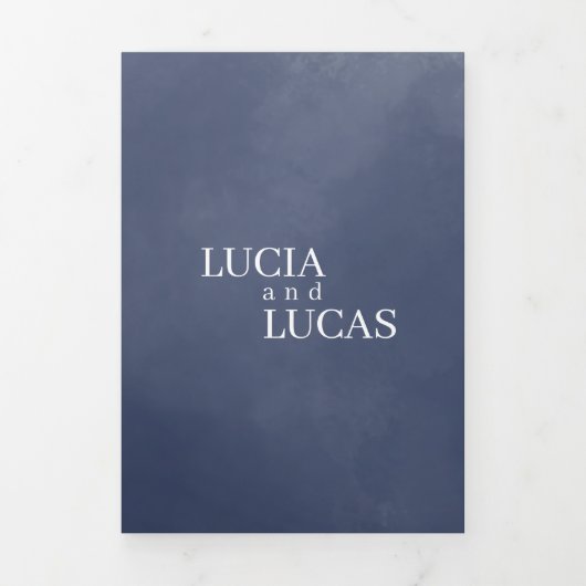 ネイビーブルースモークすべて1つのQR結婚式招待状 三つ折りプログラム (カバー)