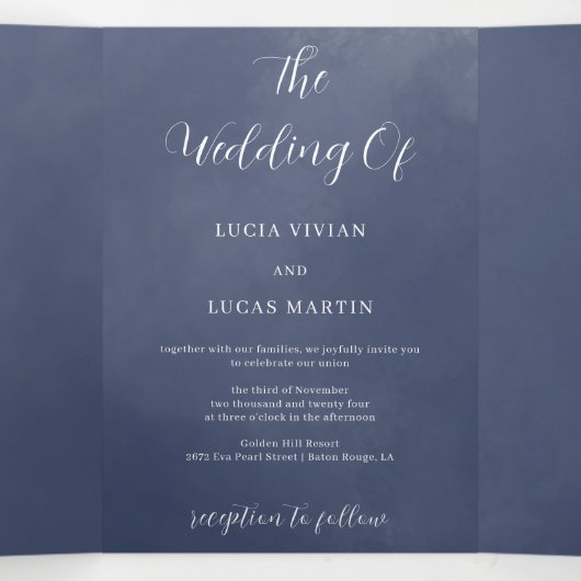 ネイビーブルースモークすべて1つのQR結婚式招待状 三つ折りプログラム (内部中)