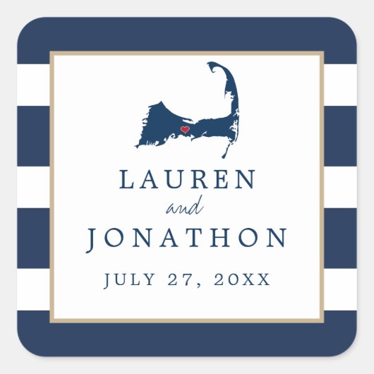 ネイビーブルーセンタービルケープコッド地図結婚式の引き出物 スクエアシール (正面)