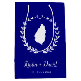 ネイビーブルーセントルシアの地図結婚の歓迎スワッグ ミディアムペーパーバッグ