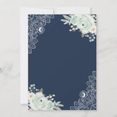 ネイビーブルーセージグリーンフローラレースムスリム結婚ズ 招待状 (裏面)