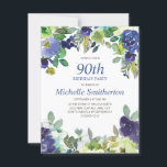 ネイビーブルーセージグリーンフローラ90thバースデーパーティー カード<br><div class="desc">ネイビーブルーとセージかわいらしグリーンの水色の花と90th誕生日パーティーの招待。このカーカスタマイズドの文字は、お前の年齢の誕生日パーティーのために祝できる。</div>