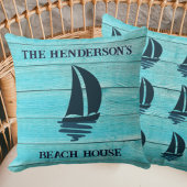 ネイビーブルーセーリングボートファミリーネームビーチハウス クッション