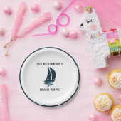 ネイビーブルーセーリングボート航海のビーチハウスパーティー ペーパープレート (パーティー)