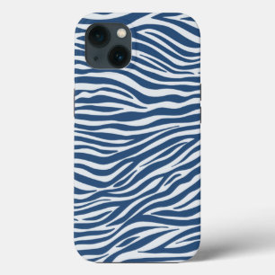 ネイビーブルーゼブラ動物のストライプパターン iPhone 13ケース