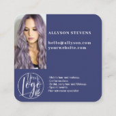 ネイビーブルーソーシャルメディアQRコードフォトロゴ スクエア名刺 (裏面)