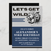 ネイビーブルータイガーメンズ93歳の誕生日 招待状 (正面/裏面)