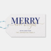 ネイビーブルータイポグラフィメリーと明るいクリスマス ギフトタグ (裏面横)