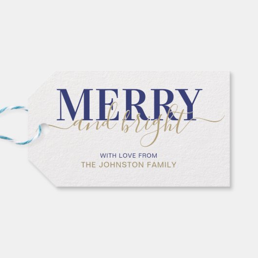 ネイビーブルータイポグラフィメリーと明るいクリスマス ギフトタグ (裏面横)