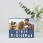 ネイビーブルータイポグラフィメリークリスマスフォト ポストカード (スタンド正面)