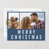 ネイビーブルータイポグラフィメリークリスマスフォト ポストカード (正面/裏面)