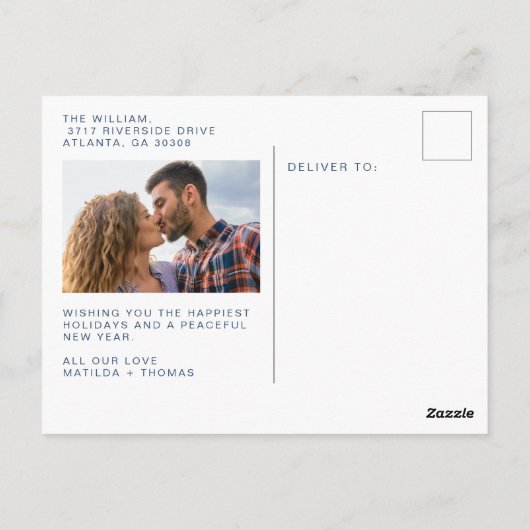 ネイビーブルータイポグラフィメリークリスマスフォト ポストカード (裏面)