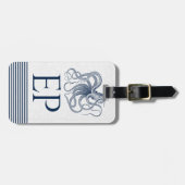 ネイビーブルータコと付き白ストライプ ラゲッジタグ (正面横)