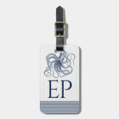 ネイビーブルータコと付き白ストライプ ラゲッジタグ (正面縦)