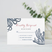 ネイビーブルータコサンゴ航海のビーチ結婚式 出欠カード (スタンド正面)