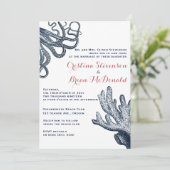 ネイビーブルータコサンゴ航海のビーチ結婚式 招待状 (スタンド正面)