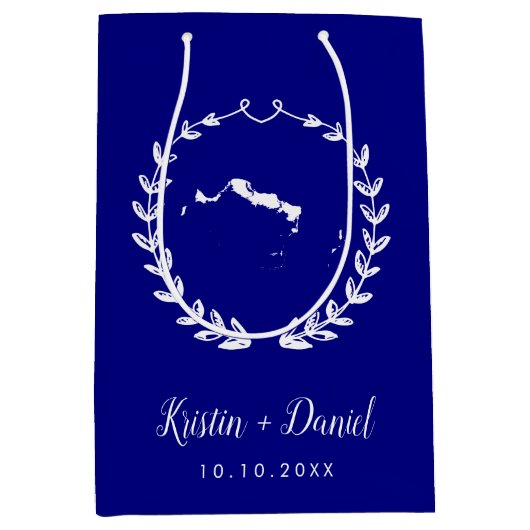 ネイビーブルータークス&カイコマップズウェ結婚ルカムスワッグ ミディアムペーパーバッグ (正面)