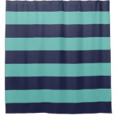 ネイビーブルーターコイズラグビーストライプ シャワーカーテン (正面)