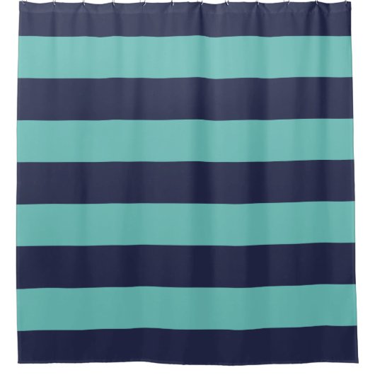 ネイビーブルーターコイズラグビーストライプ シャワーカーテン (正面)