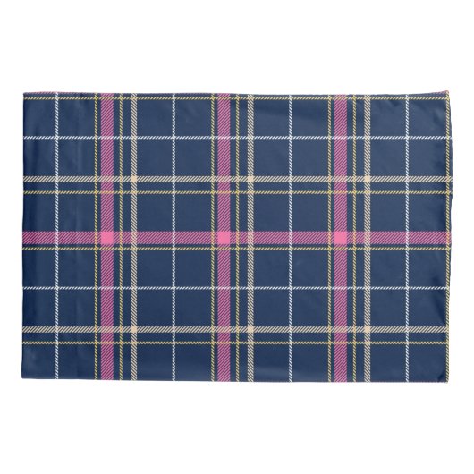 ネイビーブルータータンチェックプレイドピンクホワイトイエローライン 枕カバー (裏面)