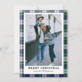 ネイビーブルータータンチェックプレイドフォトメリークリスマスカード シーズンカード (正面)
