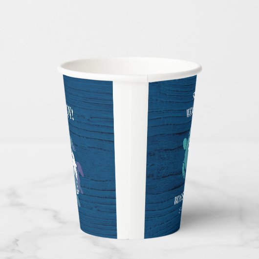 ネイビーブルータートルウッド素朴ファミリービーチハウス 紙コップ (右)