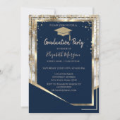 ネイビーブルーダイアモンズ金ゴールドグラッドキャップマーブル卒業 招待状 (正面)