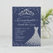 ネイビーブルーダイアモンドスパークルティアラガウンキンセアニェラ 招待状 (スタンド正面)