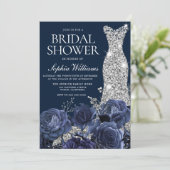 ネイビーブルーダイアモンド結婚ズドレスブライダルシャワー 招待状 (スタンド正面)