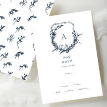 ネイビーブルーダスティバラヴィンテージフローラモノグラムクレスト