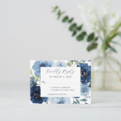 ネイビーブルーダスティブルーエレガントフローラウェディングRSVP エンクロージャーカード (スタンド正面)