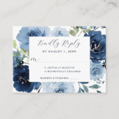 ネイビーブルーダスティブルーエレガントフローラウェディングRSVP エンクロージャーカード (正面)