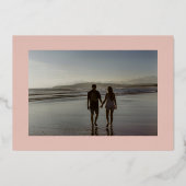 ネイビーブルーダスティーストライプバラ写真の保存日 箔招待状 (裏面)