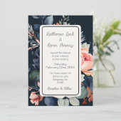 ネイビーブルーダスティーバラフローラ結婚式招待状 招待状 (スタンド正面)