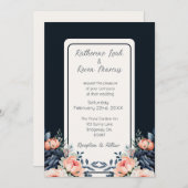 ネイビーブルーダスティーバラフローラ結婚式招待状 招待状 (正面/裏面)