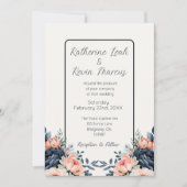 ネイビーブルーダスティーバラ結婚フローラ 招待状 (正面)