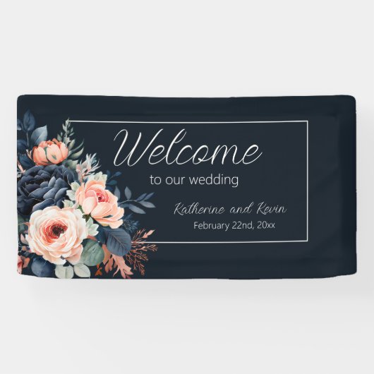 ネイビーブルーダスティーバラ結婚フローラ 横断幕 (横)