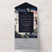 ネイビーブルーダスティー赤面ピンク結婚フローラ オールインワン招待状 (内側)