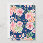 ネイビーブルーダスティー赤面ピンク&ピーチフローラ結婚ズ 招待状 (裏面)